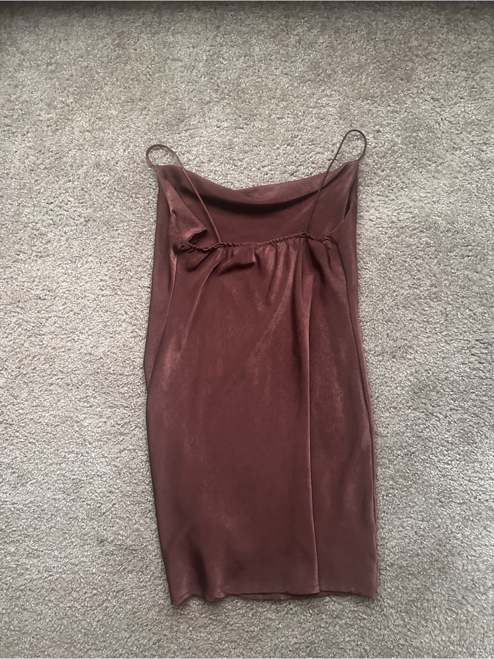 Rue21 Brown Satin Midi Slip Dress with Spaghetti Straps